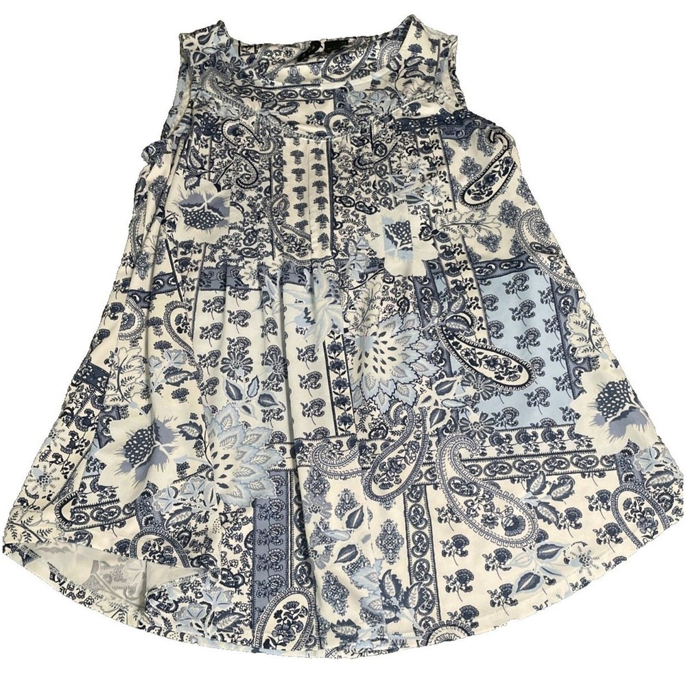 New Directions Sleeveless Top Womens‎ Medium Blue White Paisley Floral Excellent
